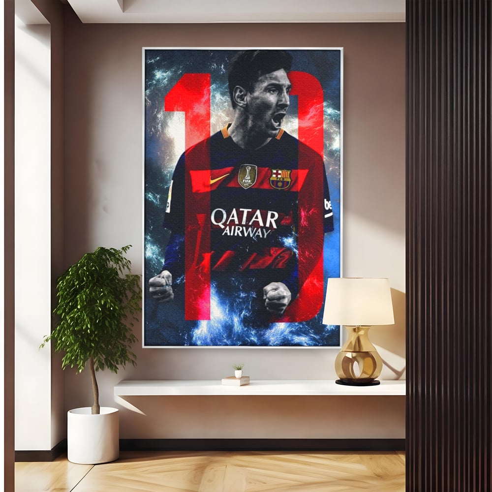 Leinwand Wandkunst Leinwand Wandkunst Premium LuxCanva® A1343, Messi Nr.10 , Wohnen, Fußballer, Ballon d'Or, Sportler, Spielzimmer, Lebendige Farben