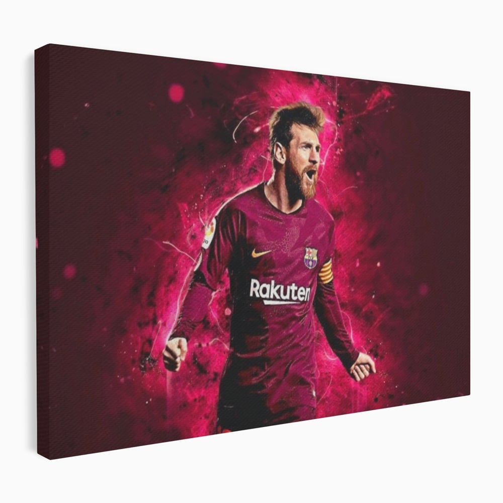 Leinwand-Wandbilder Leinwand-Wandbilder Premium LuxCanva® A1344, Lionel Messi , Bar, Legende, Goldener Ball, Sportler, Spielzimmer, Kräftige Farben