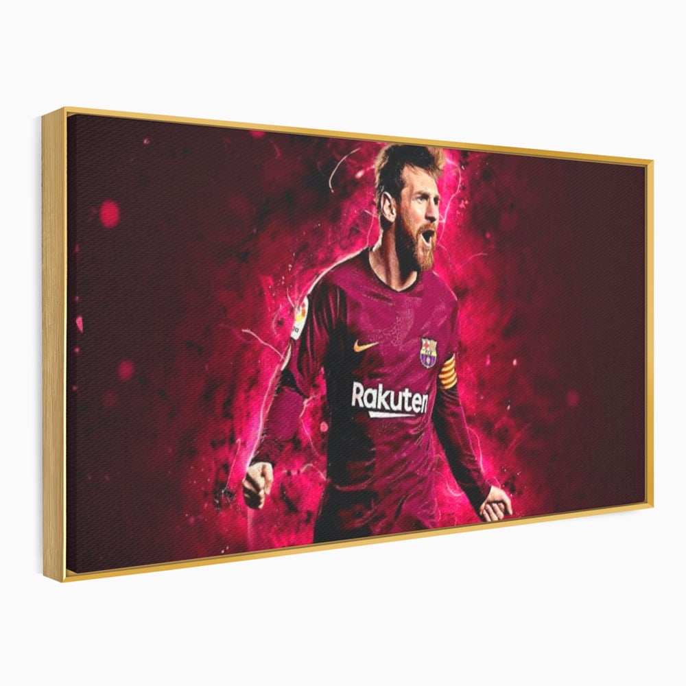 Leinwand-Wandbilder Leinwand-Wandbilder Premium LuxCanva® A1344, Lionel Messi , Bar, Legende, Goldener Ball, Sportler, Spielzimmer, Kräftige Farben