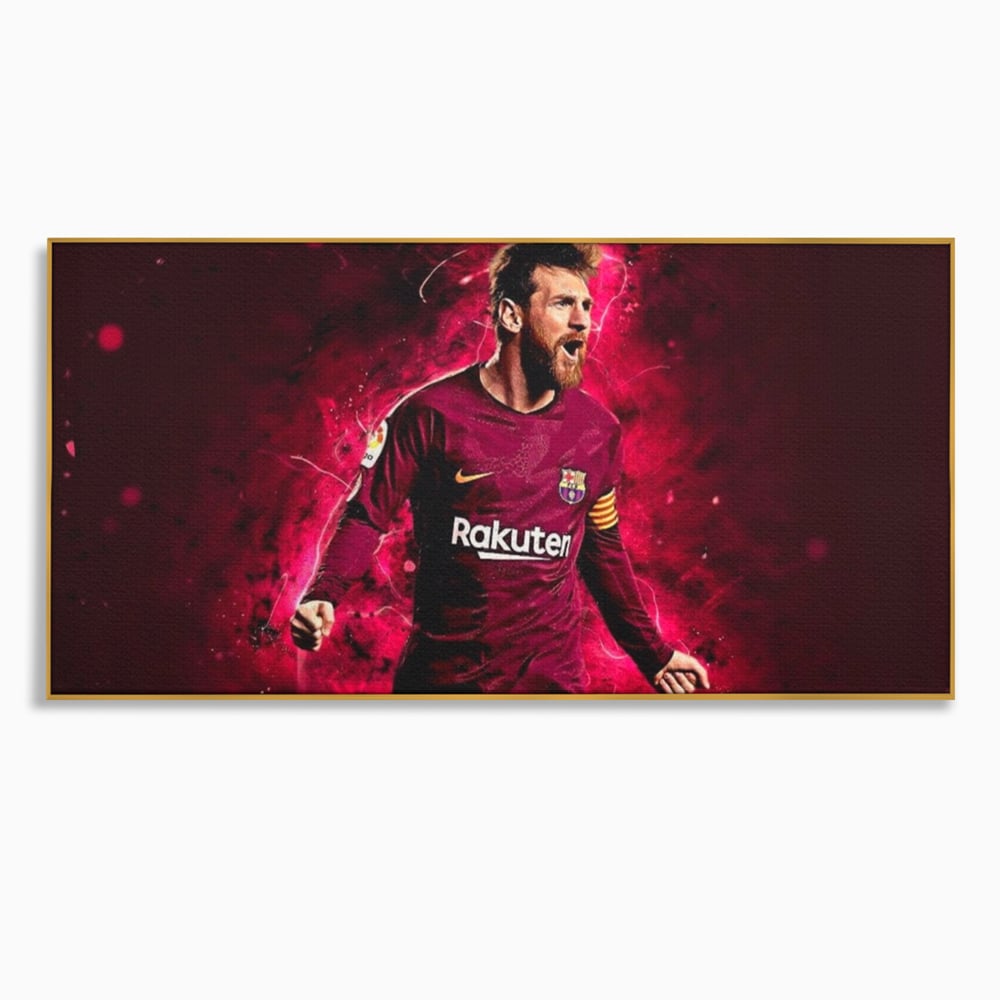 Leinwand-Wandbilder Leinwand-Wandbilder Premium LuxCanva® A1344, Lionel Messi , Bar, Legende, Goldener Ball, Sportler, Spielzimmer, Kräftige Farben