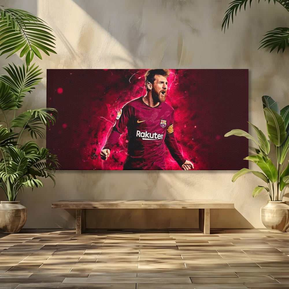 Leinwand-Wandbilder Leinwand-Wandbilder Premium LuxCanva® A1344, Lionel Messi , Bar, Legende, Goldener Ball, Sportler, Spielzimmer, Kräftige Farben