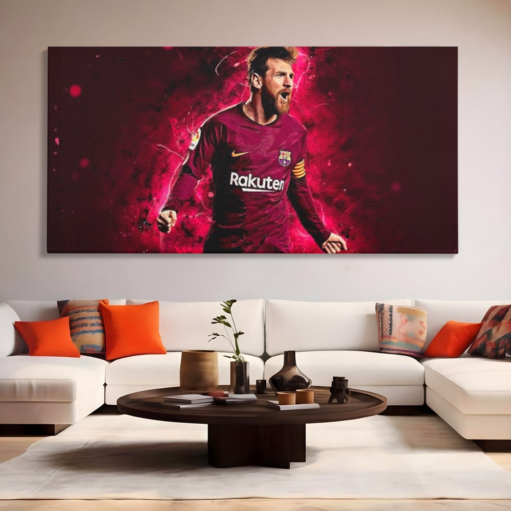 Leinwand-Wandbilder Leinwand-Wandbilder Premium LuxCanva® A1344, Lionel Messi , Bar, Legende, Goldener Ball, Sportler, Spielzimmer, Kräftige Farben
