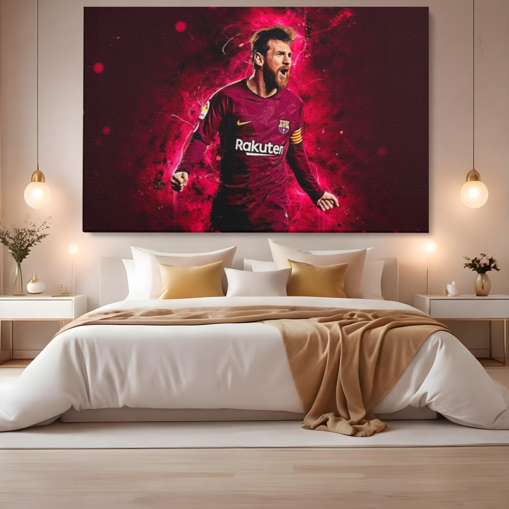 Tablou Canvas Premium LuxCanva® A1344, Lionel Messi , Bar, Legenda, Balonul De Aur, Sportiv, Game Room, Culori Vibrante