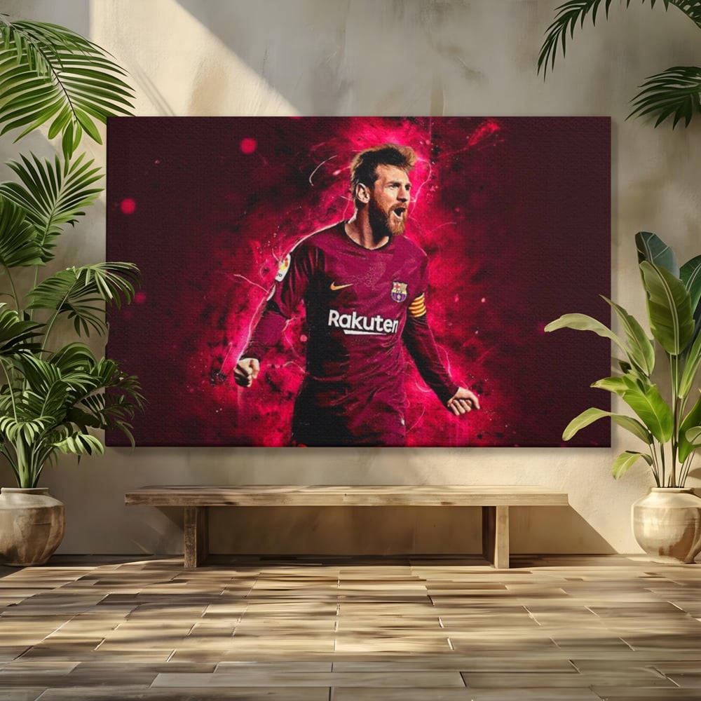 Leinwand-Wandbilder Leinwand-Wandbilder Premium LuxCanva® A1344, Lionel Messi , Bar, Legende, Goldener Ball, Sportler, Spielzimmer, Kräftige Farben