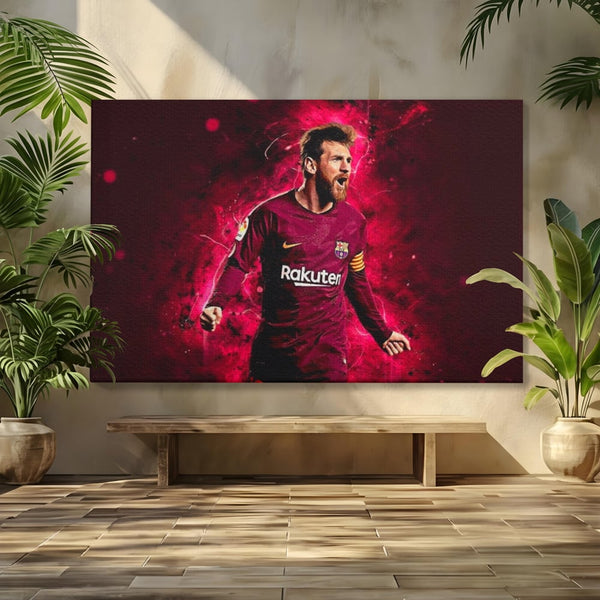 Tablou Canvas Premium LuxCanva® A1344, Lionel Messi , Bar, Legenda, Balonul De Aur, Sportiv, Game Room, Culori Vibrante