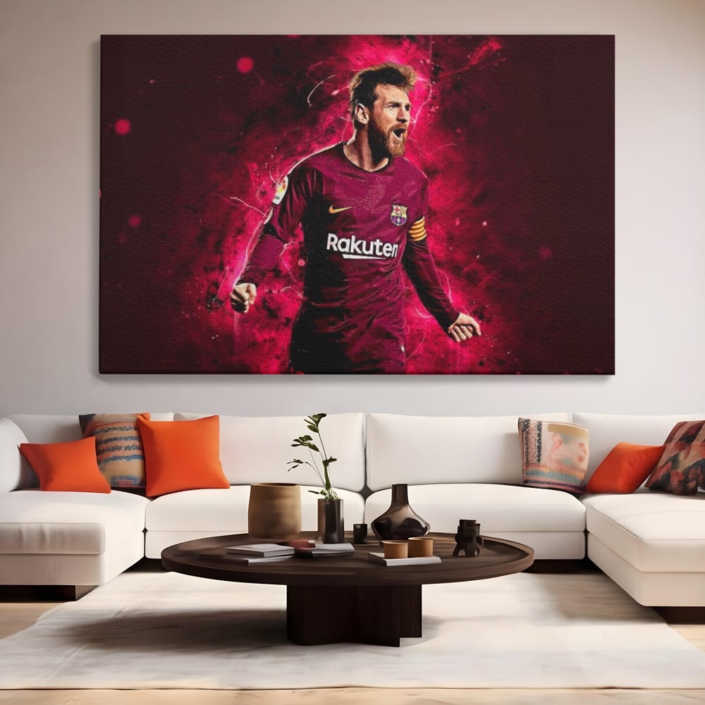 Tablou Canvas Premium LuxCanva® A1344, Lionel Messi , Bar, Legenda, Balonul De Aur, Sportiv, Game Room, Culori Vibrante