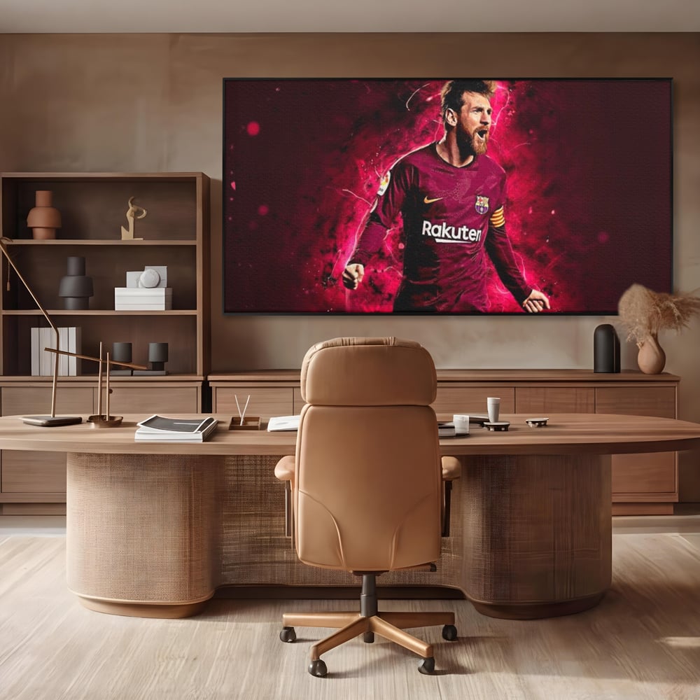 Leinwand-Wandbilder Leinwand-Wandbilder Premium LuxCanva® A1344, Lionel Messi , Bar, Legende, Goldener Ball, Sportler, Spielzimmer, Kräftige Farben