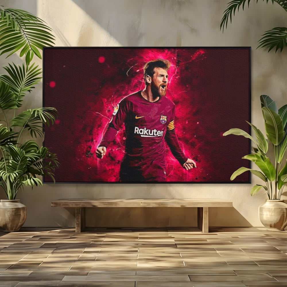 Leinwand-Wandbilder Leinwand-Wandbilder Premium LuxCanva® A1344, Lionel Messi , Bar, Legende, Goldener Ball, Sportler, Spielzimmer, Kräftige Farben