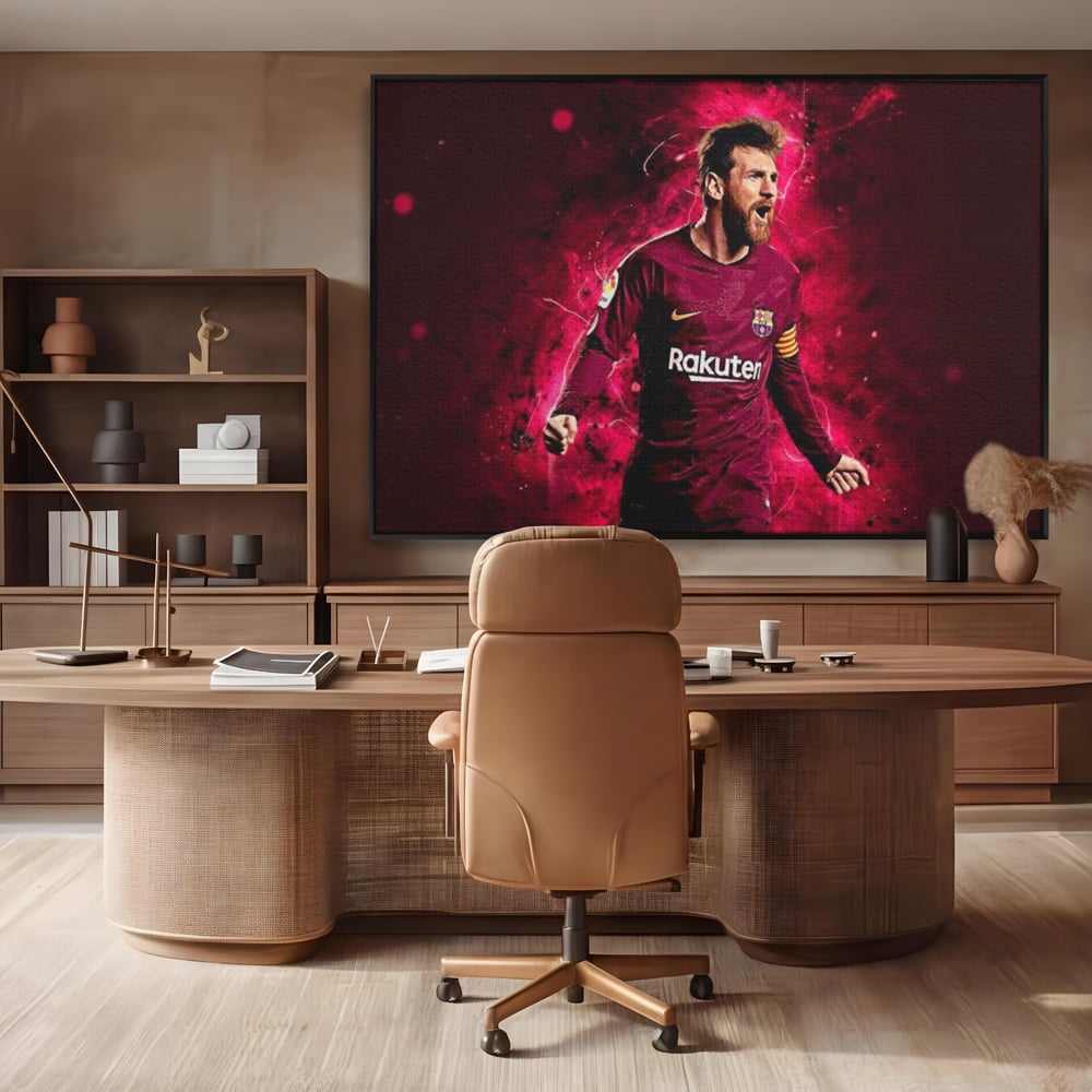 Leinwand-Wandbilder Leinwand-Wandbilder Premium LuxCanva® A1344, Lionel Messi , Bar, Legende, Goldener Ball, Sportler, Spielzimmer, Kräftige Farben