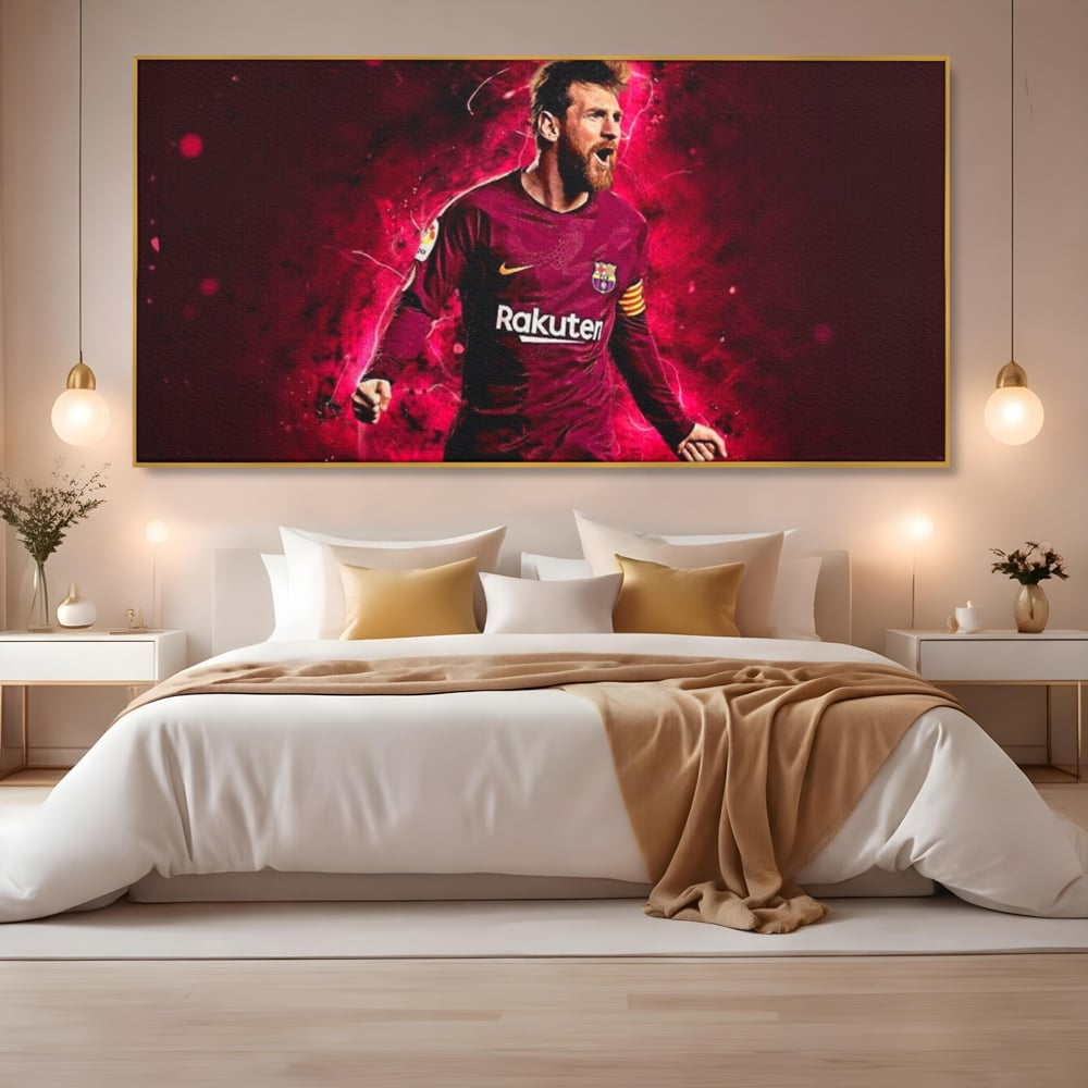 Leinwand-Wandbilder Leinwand-Wandbilder Premium LuxCanva® A1344, Lionel Messi , Bar, Legende, Goldener Ball, Sportler, Spielzimmer, Kräftige Farben