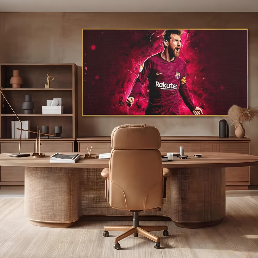 Leinwand-Wandbilder Leinwand-Wandbilder Premium LuxCanva® A1344, Lionel Messi , Bar, Legende, Goldener Ball, Sportler, Spielzimmer, Kräftige Farben