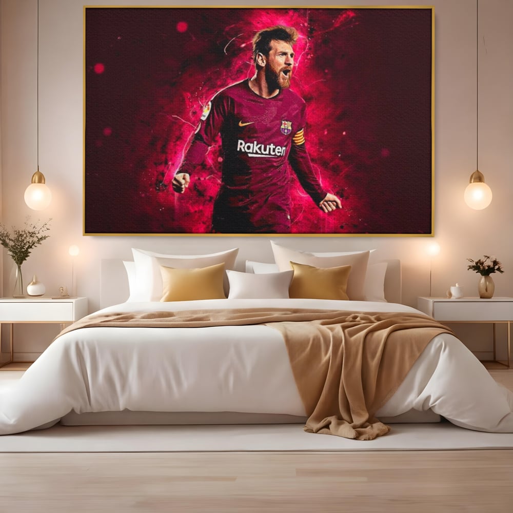 Leinwand-Wandbilder Leinwand-Wandbilder Premium LuxCanva® A1344, Lionel Messi , Bar, Legende, Goldener Ball, Sportler, Spielzimmer, Kräftige Farben