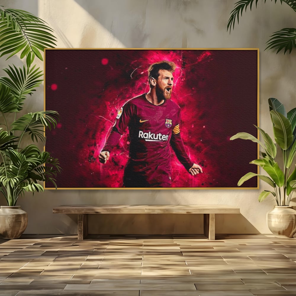 Leinwand-Wandbilder Leinwand-Wandbilder Premium LuxCanva® A1344, Lionel Messi , Bar, Legende, Goldener Ball, Sportler, Spielzimmer, Kräftige Farben