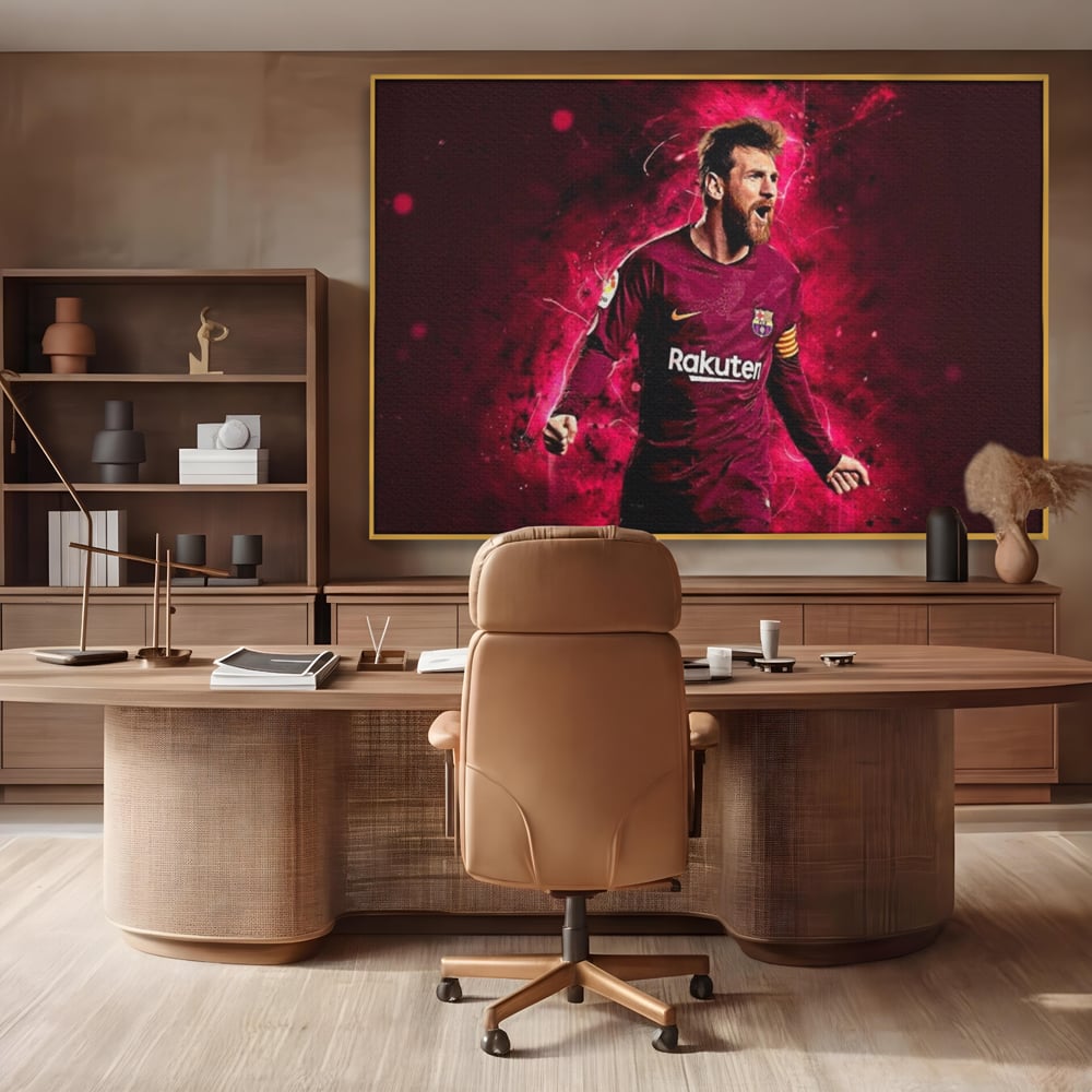 Leinwand-Wandbilder Leinwand-Wandbilder Premium LuxCanva® A1344, Lionel Messi , Bar, Legende, Goldener Ball, Sportler, Spielzimmer, Kräftige Farben
