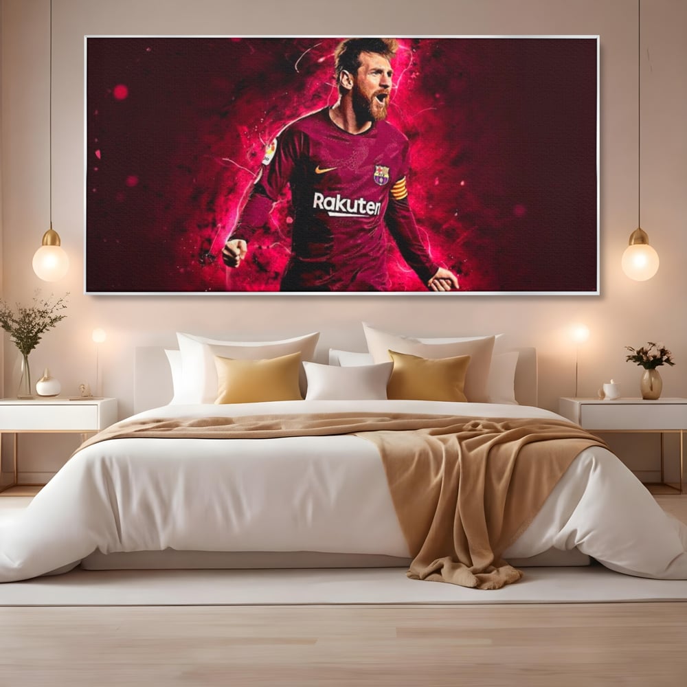 Leinwand-Wandbilder Leinwand-Wandbilder Premium LuxCanva® A1344, Lionel Messi , Bar, Legende, Goldener Ball, Sportler, Spielzimmer, Kräftige Farben