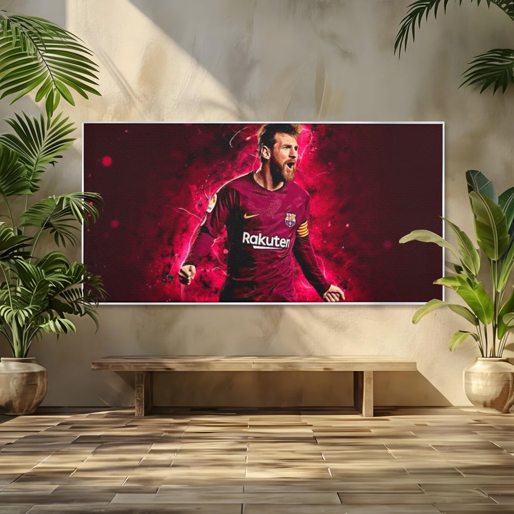 Leinwand-Wandbilder Leinwand-Wandbilder Premium LuxCanva® A1344, Lionel Messi , Bar, Legende, Goldener Ball, Sportler, Spielzimmer, Kräftige Farben