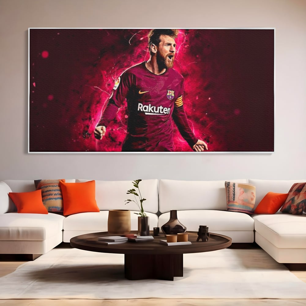 Leinwand-Wandbilder Leinwand-Wandbilder Premium LuxCanva® A1344, Lionel Messi , Bar, Legende, Goldener Ball, Sportler, Spielzimmer, Kräftige Farben