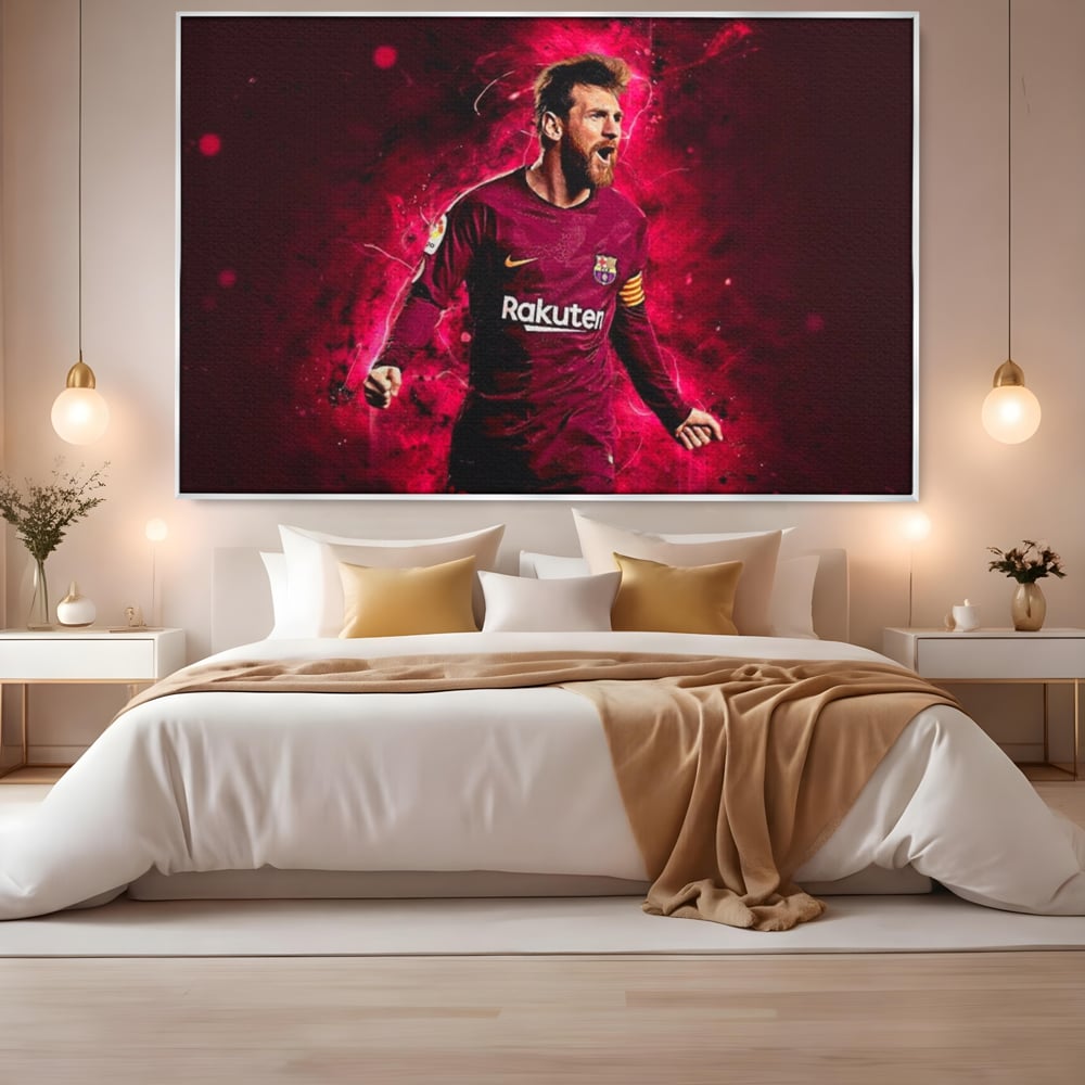Leinwand-Wandbilder Leinwand-Wandbilder Premium LuxCanva® A1344, Lionel Messi , Bar, Legende, Goldener Ball, Sportler, Spielzimmer, Kräftige Farben