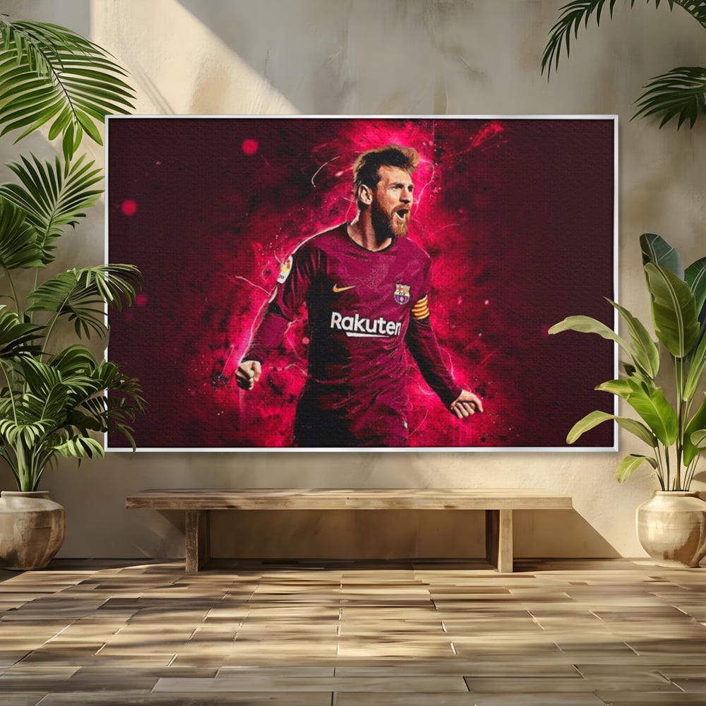 Leinwand-Wandbilder Leinwand-Wandbilder Premium LuxCanva® A1344, Lionel Messi , Bar, Legende, Goldener Ball, Sportler, Spielzimmer, Kräftige Farben