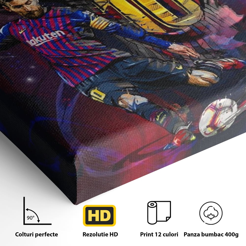Fotoleinwand Leinwand Premium LuxCanva® A1345, Lionel Messi , Goldener Ball, Fußballer, Legende, Spielzimmer, leuchtende Farben