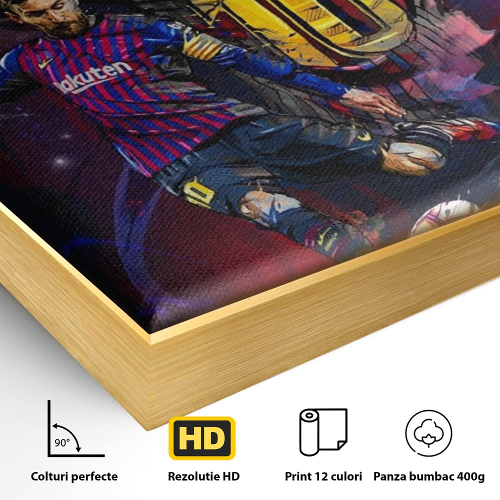 Fotoleinwand Leinwand Premium LuxCanva® A1345, Lionel Messi , Goldener Ball, Fußballer, Legende, Spielzimmer, leuchtende Farben