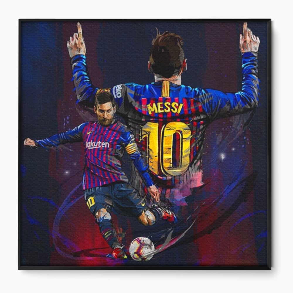Fotoleinwand Leinwand Premium LuxCanva® A1345, Lionel Messi , Goldener Ball, Fußballer, Legende, Spielzimmer, leuchtende Farben