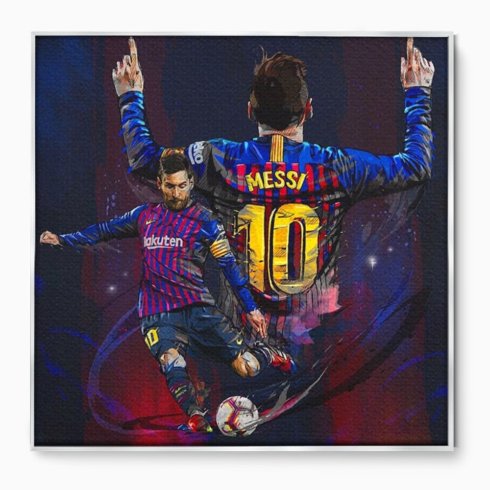 Fotoleinwand Leinwand Premium LuxCanva® A1345, Lionel Messi , Goldener Ball, Fußballer, Legende, Spielzimmer, leuchtende Farben