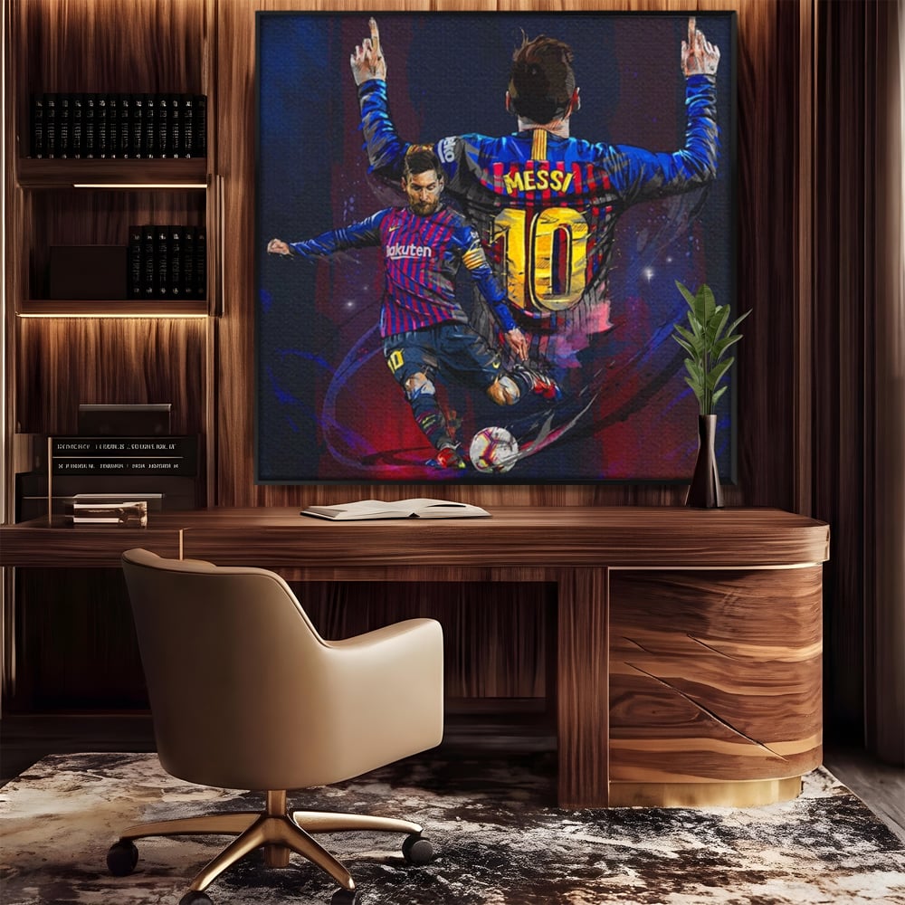 Fotoleinwand Leinwand Premium LuxCanva® A1345, Lionel Messi , Goldener Ball, Fußballer, Legende, Spielzimmer, leuchtende Farben
