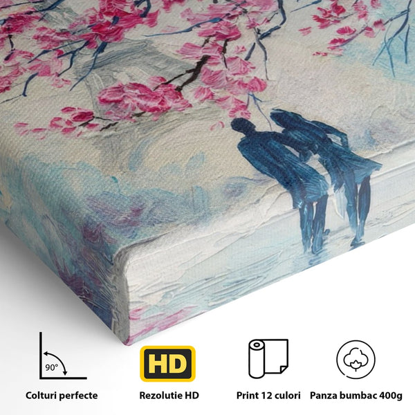 Tablou Canvas Premium LuxCanva® A1347, Pink Tree , Studio, Cuplu, Romantic, Turnul Eiffel, Iubire, Culori Vibrante
