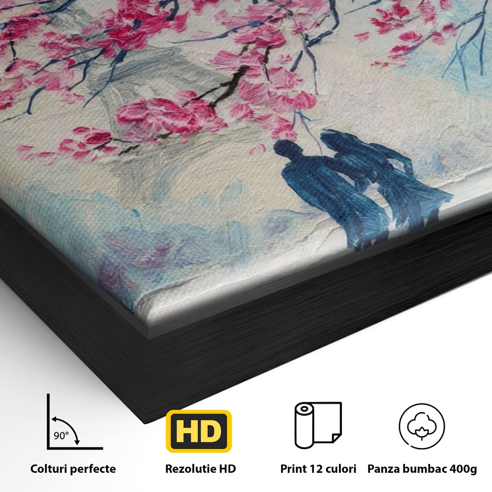 Tablou Canvas Premium LuxCanva® A1347, Pink Tree , Studio, Cuplu, Romantic, Turnul Eiffel, Iubire, Culori Vibrante