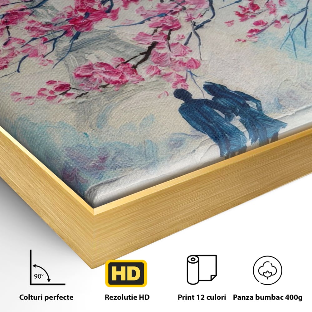 Tablou Canvas Premium LuxCanva® A1347, Pink Tree , Studio, Cuplu, Romantic, Turnul Eiffel, Iubire, Culori Vibrante