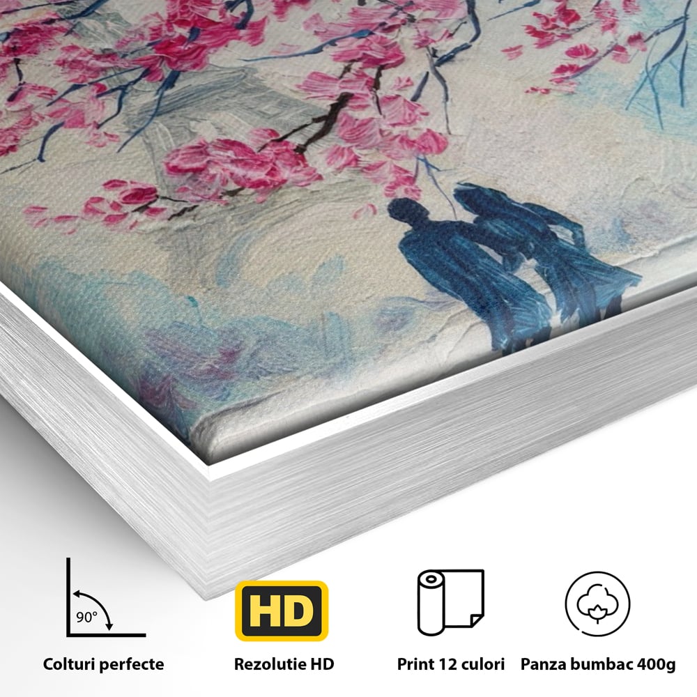 Tablou Canvas Premium LuxCanva® A1347, Pink Tree , Studio, Cuplu, Romantic, Turnul Eiffel, Iubire, Culori Vibrante