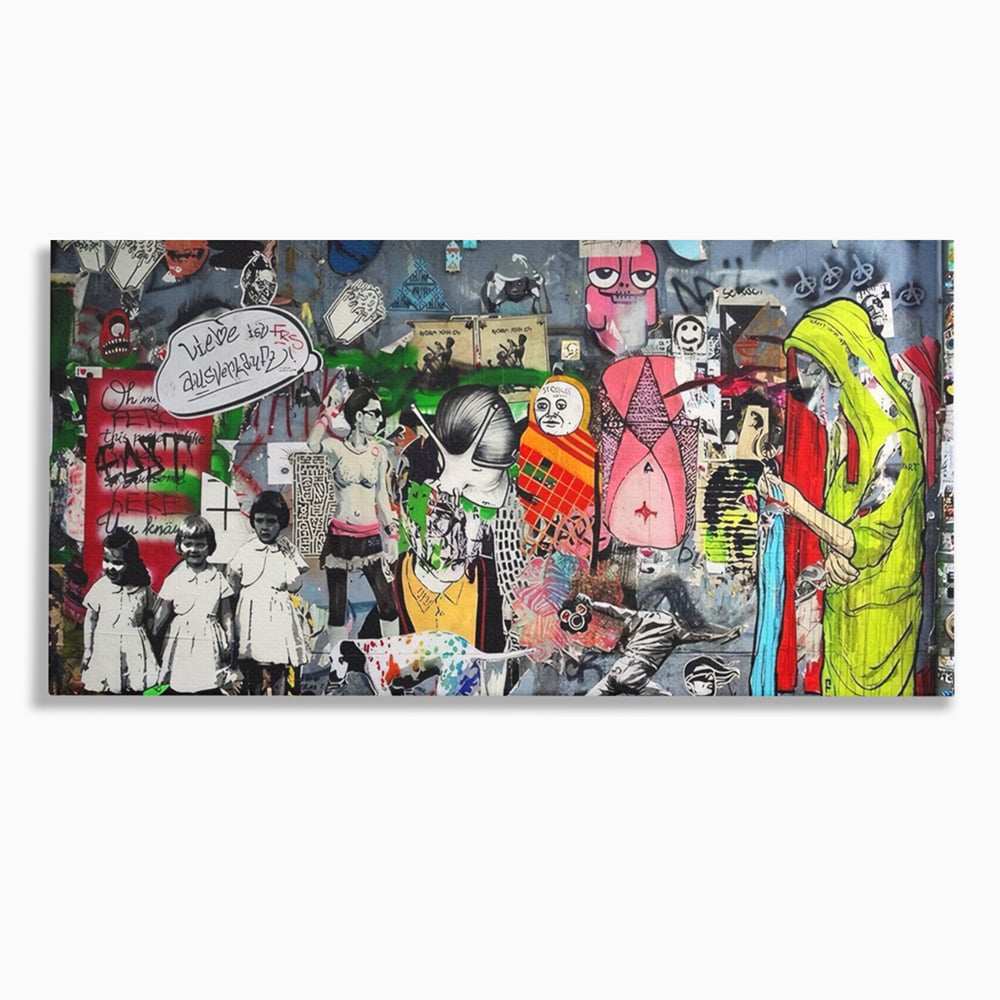 Tablou Canvas Premium LuxCanva® A1348, Banksy Street ,  Living, Graffiti, Artist, Oameni, Culori Vibrante
