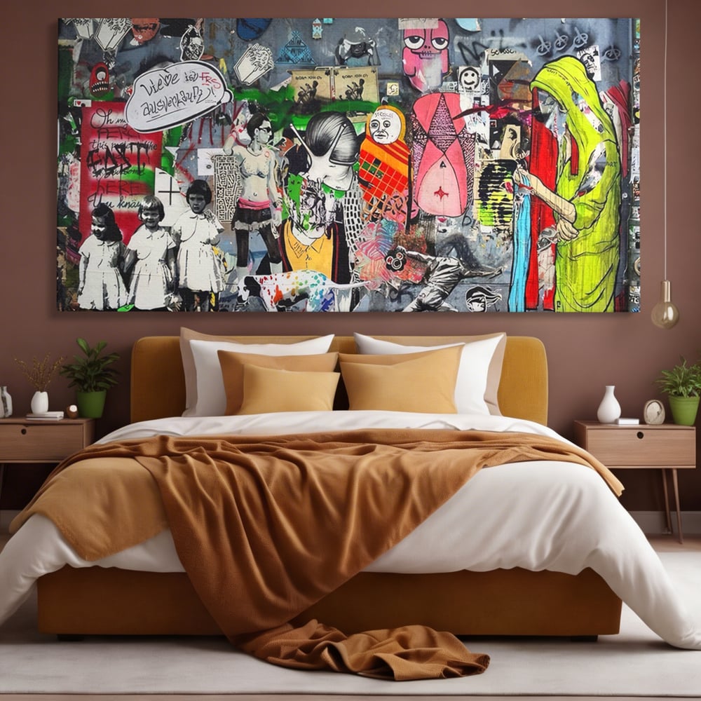 Tablou Canvas Premium LuxCanva® A1348, Banksy Street ,  Living, Graffiti, Artist, Oameni, Culori Vibrante