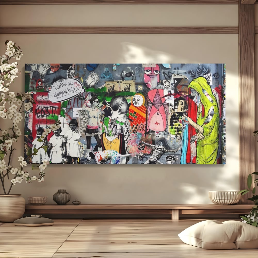 Tablou Canvas Premium LuxCanva® A1348, Banksy Street ,  Living, Graffiti, Artist, Oameni, Culori Vibrante