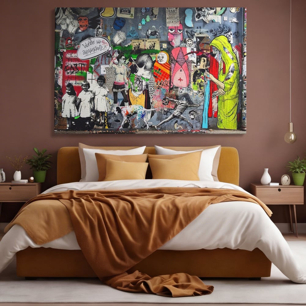 Tablou Canvas Premium LuxCanva® A1348, Banksy Street ,  Living, Graffiti, Artist, Oameni, Culori Vibrante