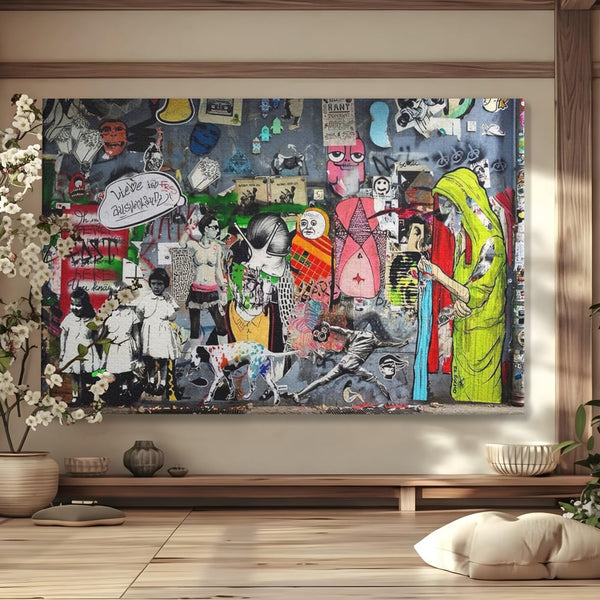 Tablou Canvas Premium LuxCanva® A1348, Banksy Street ,  Living, Graffiti, Artist, Oameni, Culori Vibrante