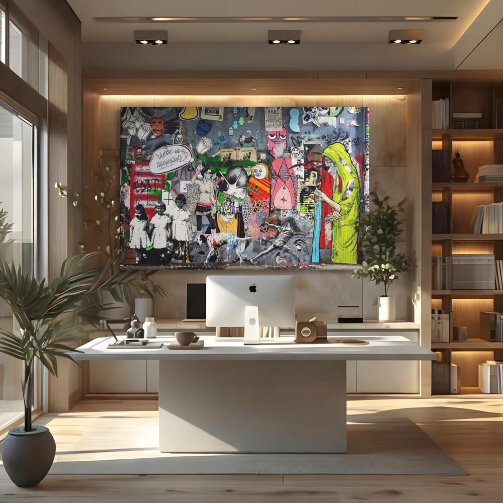 Tablou Canvas Premium LuxCanva® A1348, Banksy Street ,  Living, Graffiti, Artist, Oameni, Culori Vibrante
