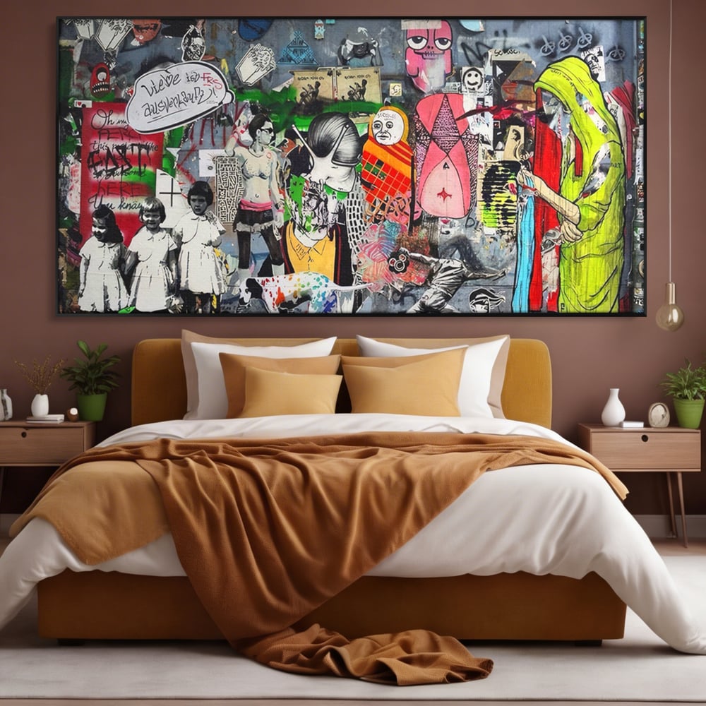 Tablou Canvas Premium LuxCanva® A1348, Banksy Street ,  Living, Graffiti, Artist, Oameni, Culori Vibrante