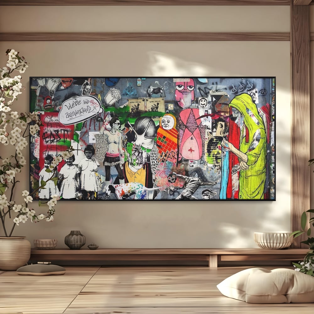 Tablou Canvas Premium LuxCanva® A1348, Banksy Street ,  Living, Graffiti, Artist, Oameni, Culori Vibrante