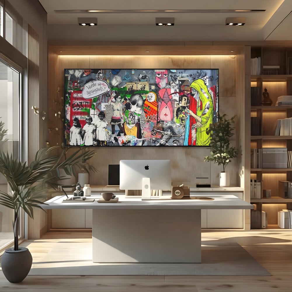 Tablou Canvas Premium LuxCanva® A1348, Banksy Street ,  Living, Graffiti, Artist, Oameni, Culori Vibrante