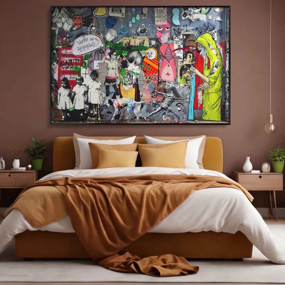Tablou Canvas Premium LuxCanva® A1348, Banksy Street ,  Living, Graffiti, Artist, Oameni, Culori Vibrante
