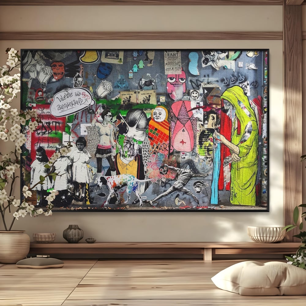 Tablou Canvas Premium LuxCanva® A1348, Banksy Street ,  Living, Graffiti, Artist, Oameni, Culori Vibrante