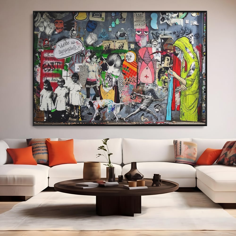 Tablou Canvas Premium LuxCanva® A1348, Banksy Street ,  Living, Graffiti, Artist, Oameni, Culori Vibrante