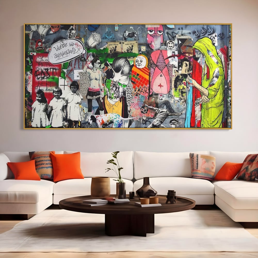 Tablou Canvas Premium LuxCanva® A1348, Banksy Street ,  Living, Graffiti, Artist, Oameni, Culori Vibrante