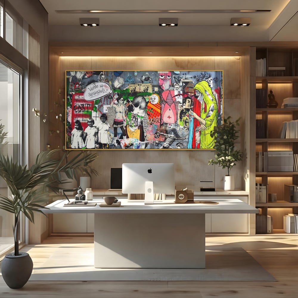 Tablou Canvas Premium LuxCanva® A1348, Banksy Street ,  Living, Graffiti, Artist, Oameni, Culori Vibrante