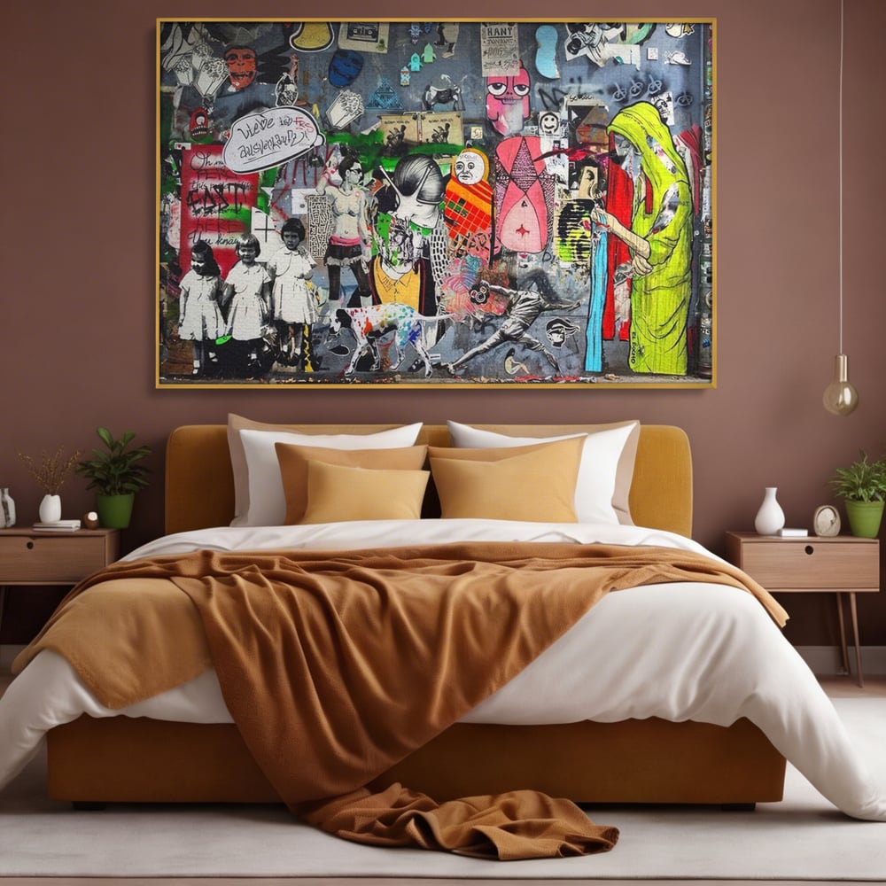 Tablou Canvas Premium LuxCanva® A1348, Banksy Street ,  Living, Graffiti, Artist, Oameni, Culori Vibrante