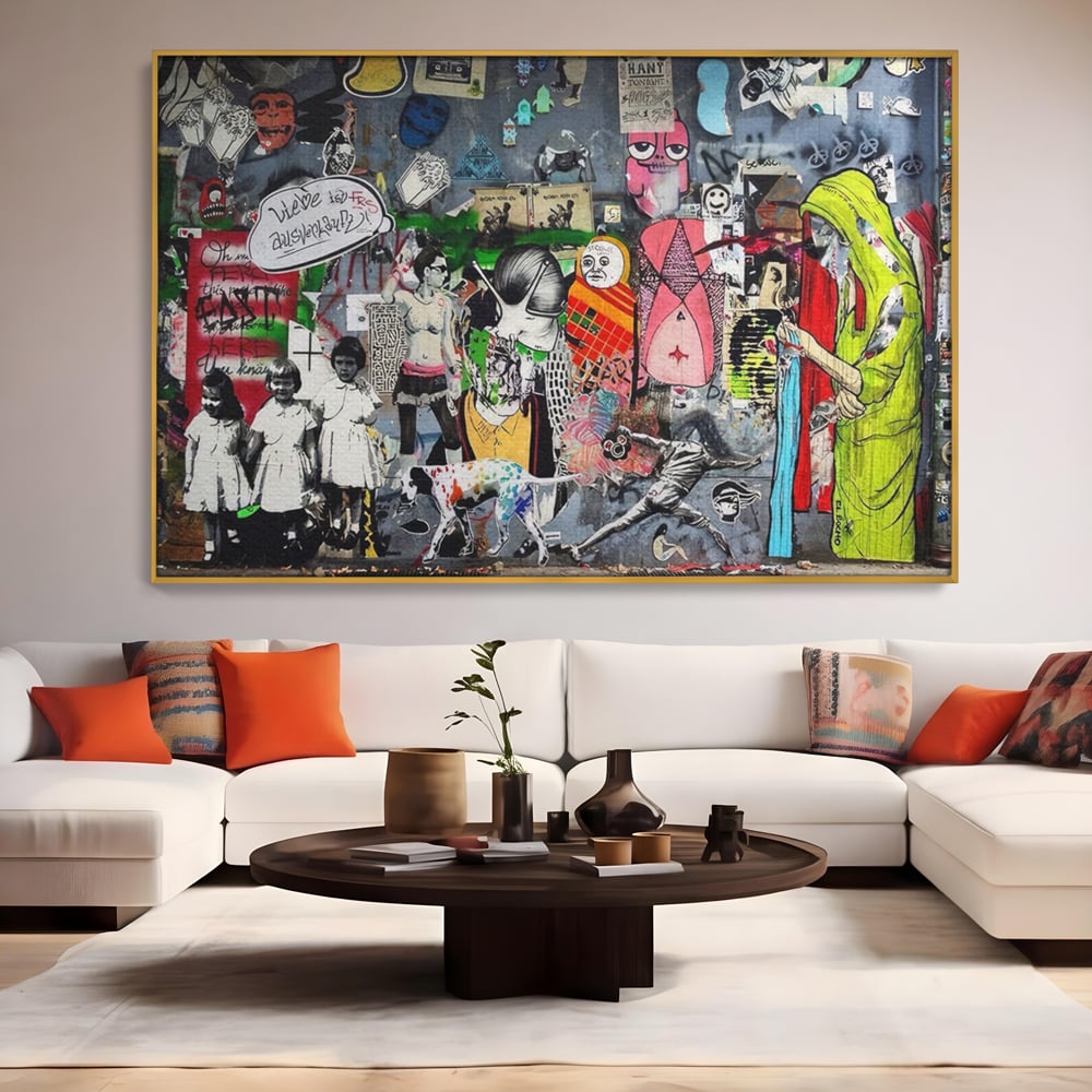 Tablou Canvas Premium LuxCanva® A1348, Banksy Street ,  Living, Graffiti, Artist, Oameni, Culori Vibrante