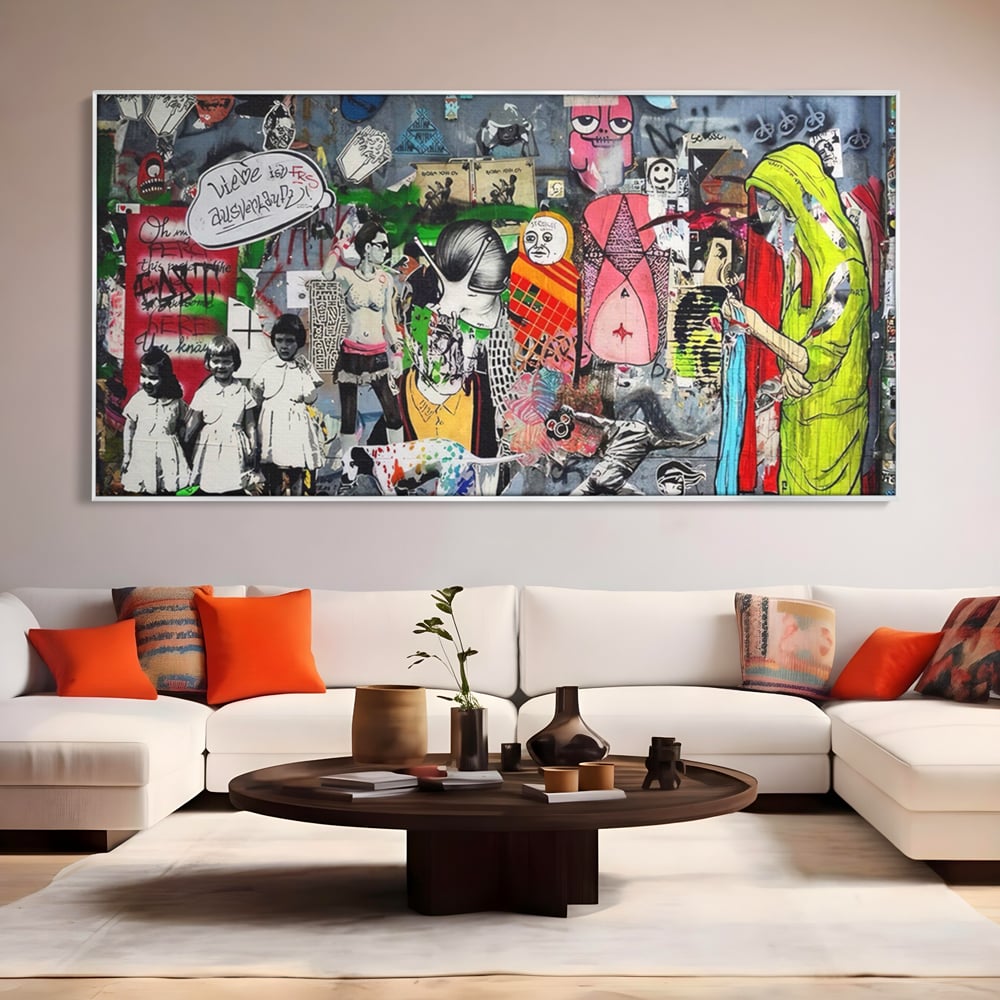 Tablou Canvas Premium LuxCanva® A1348, Banksy Street ,  Living, Graffiti, Artist, Oameni, Culori Vibrante