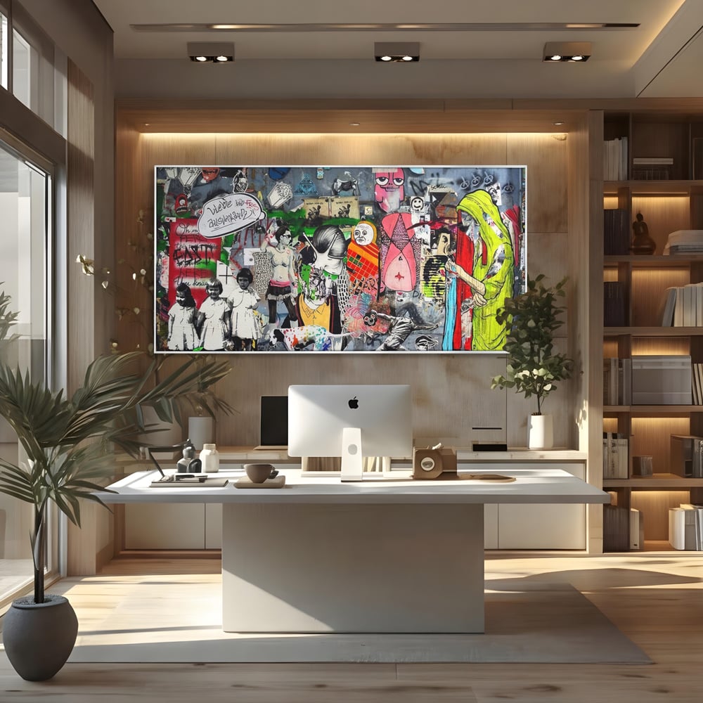 Tablou Canvas Premium LuxCanva® A1348, Banksy Street ,  Living, Graffiti, Artist, Oameni, Culori Vibrante